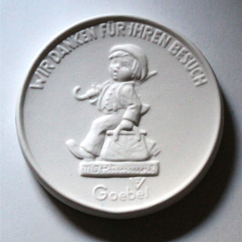 Vintage Goebel Keepsake Birthplace of Hummel round plaque Bisque factory Germany